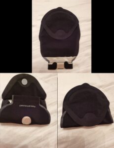 The trendy black Pelican ModaVi stoma bag shown unfolded and folded for your convenience.